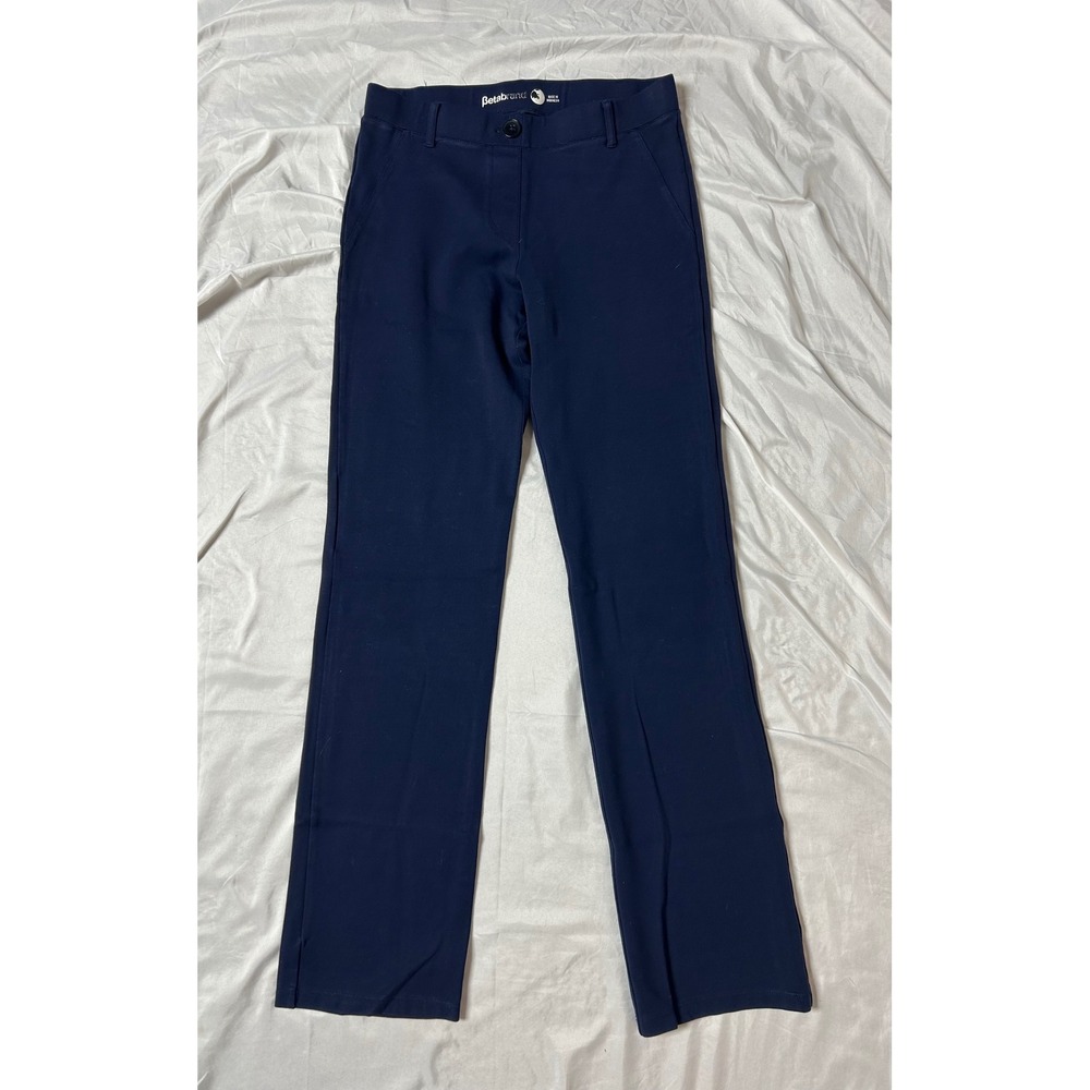 Betabrand Dress Pant Yoga Pants Navy Blue Straight Leg Work Trousers Womens M